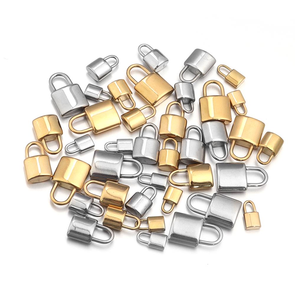 2Pcs High Quality Stainless Steel Lock shape Pendant Gold Color Padlock Charms For Jewelry Making DIY Necklace Valentine's Gifts