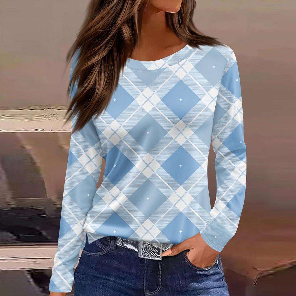Women's Fashion Hem Slit Casual Floral Print Round Neck Long Sleeve Top