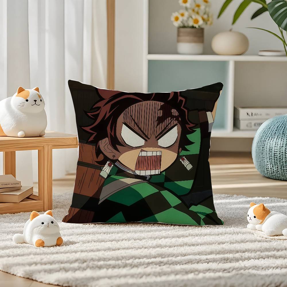 Demon Slayer Entertainment District Arc Anime Plush Pillow Cover Soft Short Plush Cushion Cover For Sofa Bedroom Home Decor