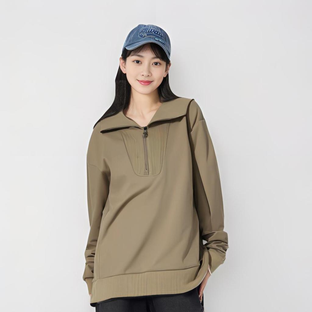 Anta Plain Polo Comfortable Breathable Versatile Casual Loose Sweatshirt Women sweatshirt Walnut Khaki 162447730N-1