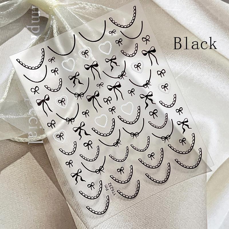 

1 лист 3D наклейки для ногтей с бантиком, наклейки для маникюра с романтичным дизайном в виде сердечек любви, наклейки для французского маникюра чёрный