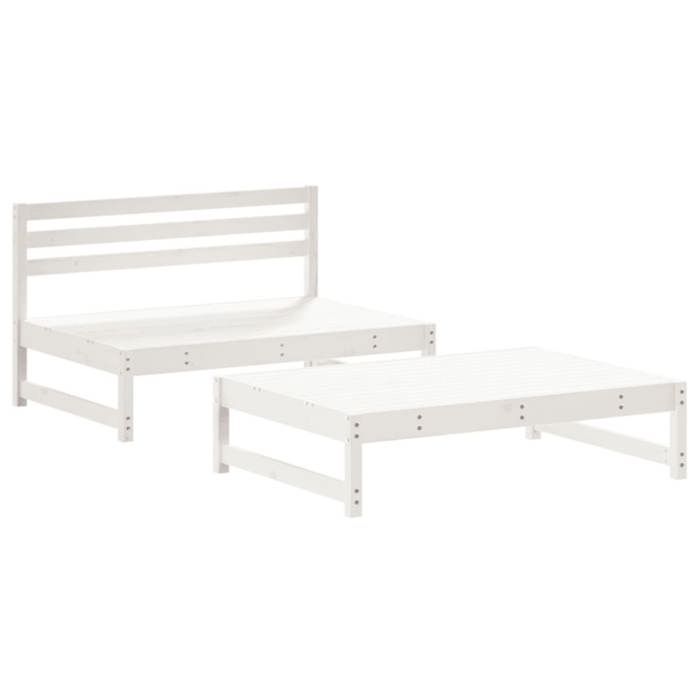 VidaXL Salon de Jardin 2 pcs, Banc avec Dossier, Ensemble de Meubles avec Table Basse Patio Terrasse, Rustique, Blanc Bois 3186586