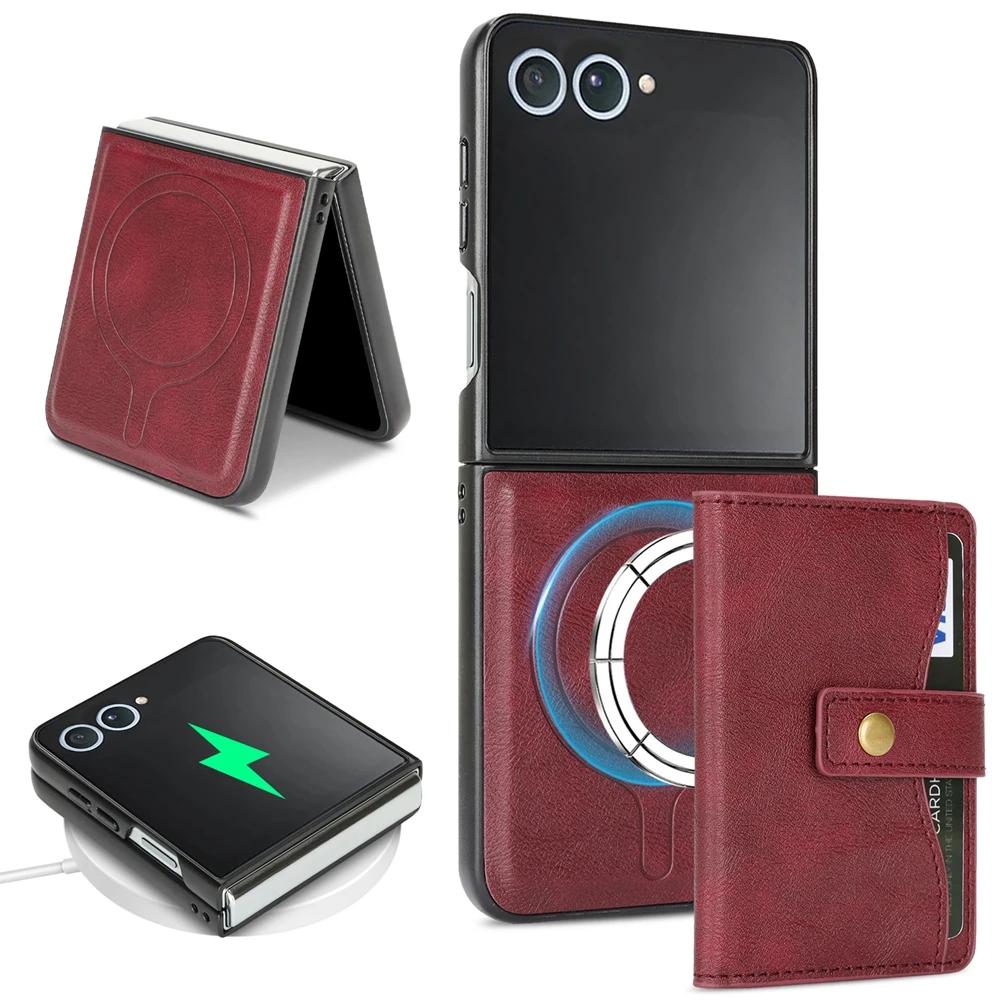 2 In 1 Magnetic Wallet Leather Case for Samsung Galaxy Z Flip 7 6 5 4 3 Flip7 Flip6 Flip5 Kickstand Cards Holder Phone Cover