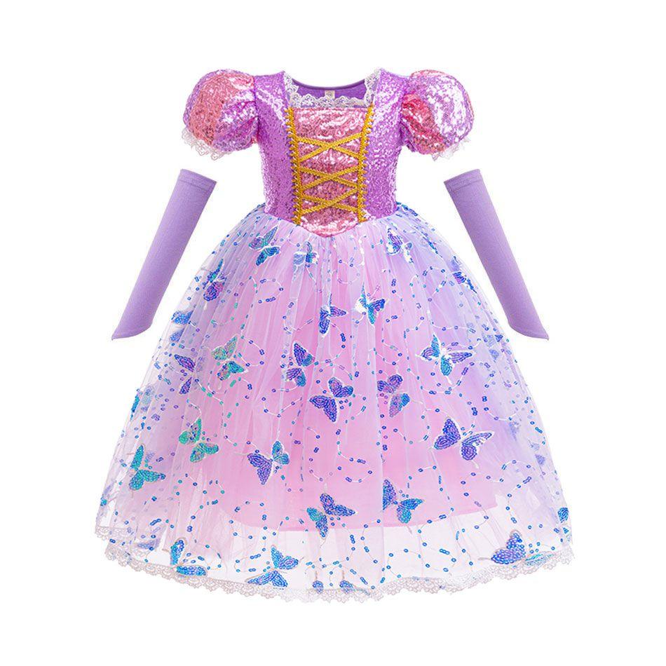 Girls  Fashion: Rapunzel-Style Sequin Dress - Summer Children s Costume with Large Bow, Sequin, and Tulle Dress - Rapunzel Princess Cosplay Outfit 100 cm