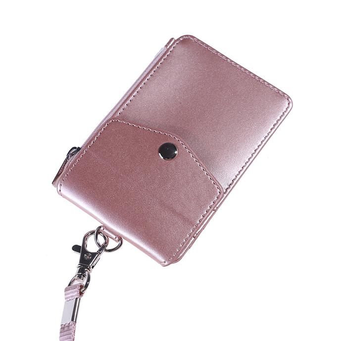 Vertical Leather Card Holder Wallet Multi-Pocket Neck Lanyard ID Badge Holder with Zip Pocket Card Slots for Work School Cruise Hotel