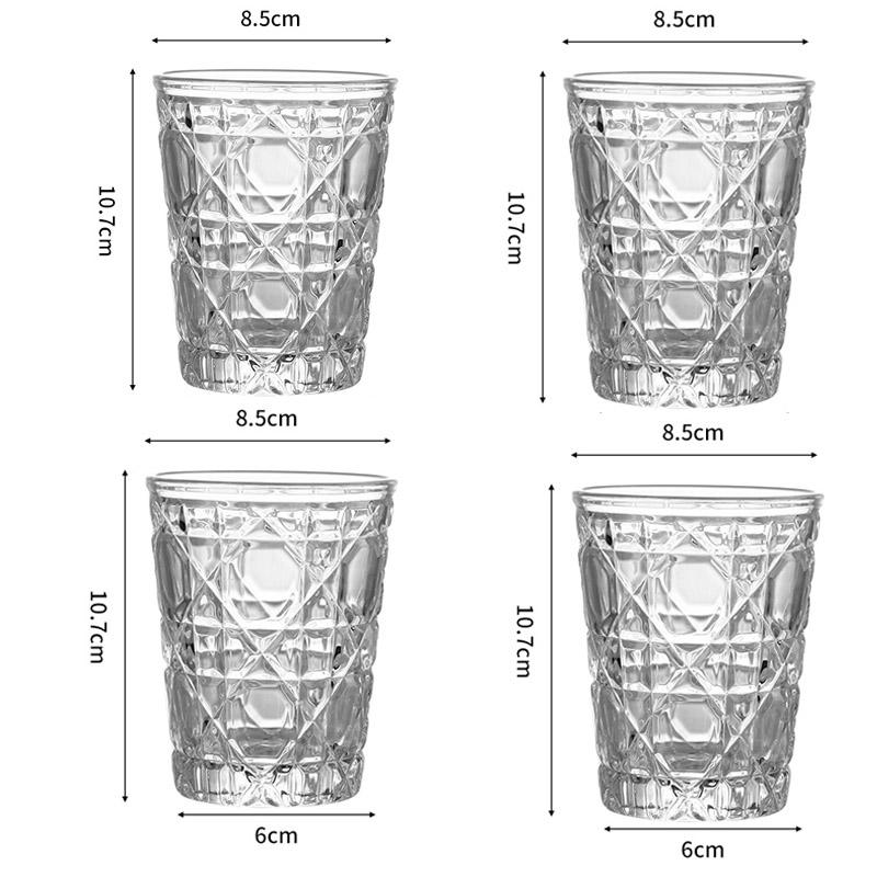 4pcs Glass Set for Drinking 10.5oz Household Whiskey Cups Diamond Painting Wine Glass Juice Drinks Glasses Transparent Drinkware