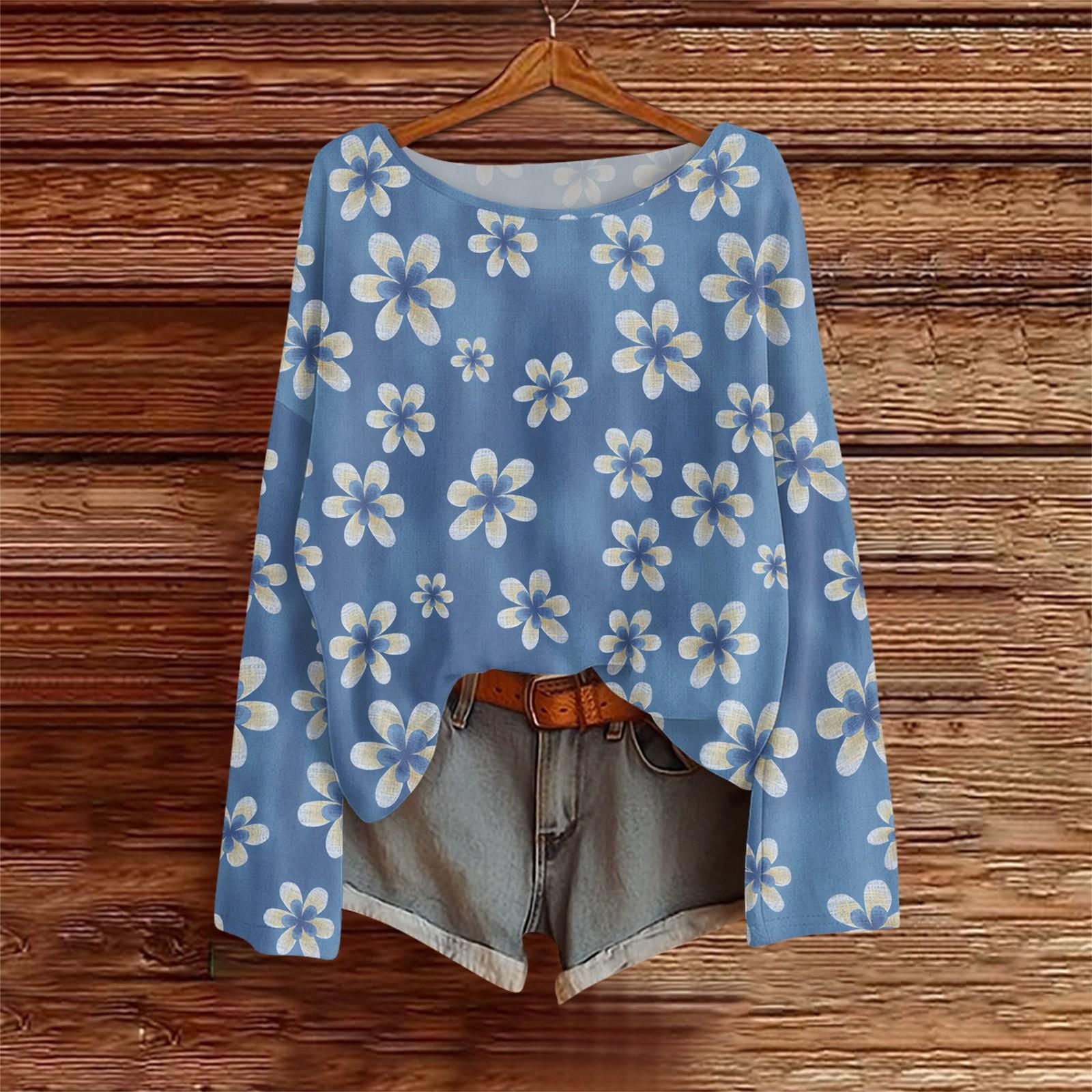 

Long Sleeve Shirts For Women Print Graphic Tees Blouses Casual Plus Size Basic Tops Pullover S