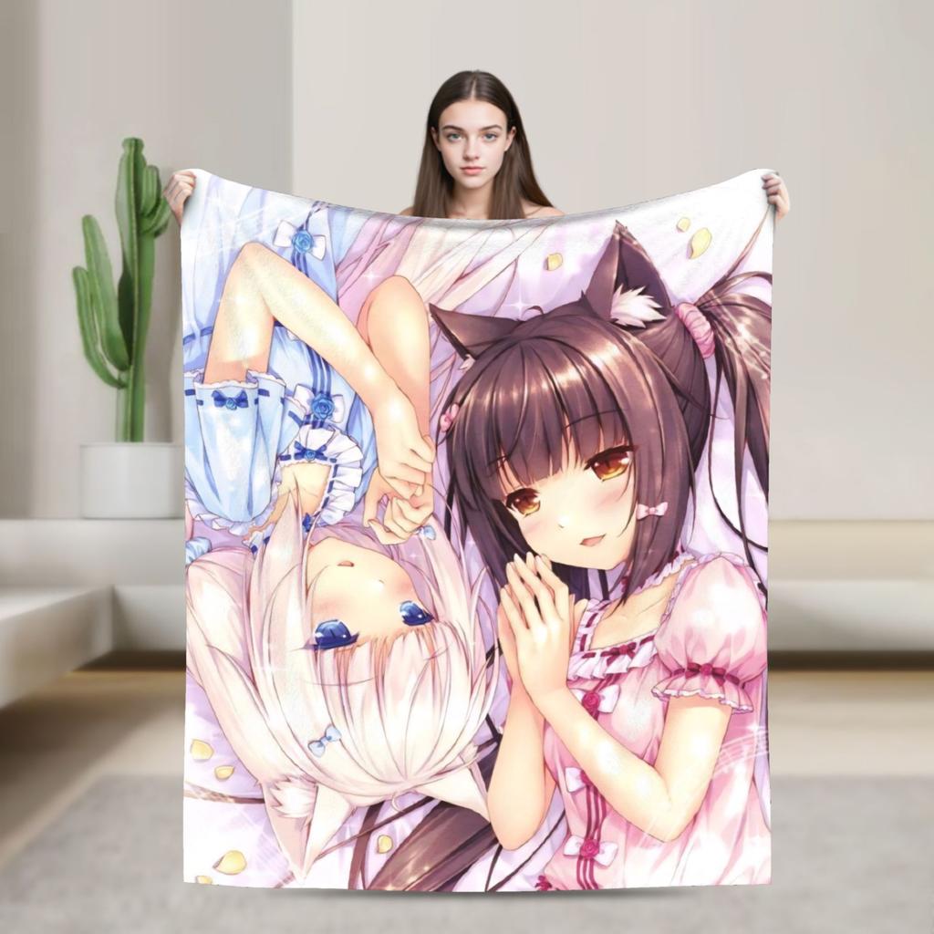 Soft Warm Blanket Picnic Nekopara Cartoon Game Throw Blanket  Flannel Bedspread For Living Room Fashion Sofa Bed Cover
