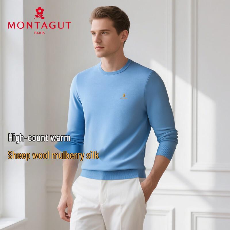 MONTAGUT Men's Merino Wool & Silk Blend Round Neck Sweater