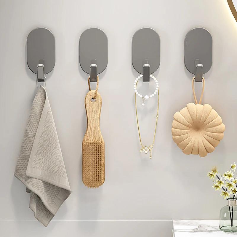 5Pcs Strong Wall Hooks Self Adhesive Key Coat Bag Hanger Hook Bathroom Kitchen Door Robe Towel Storage Rack Hook Accessories