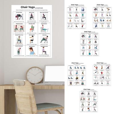3Pcs Chair Yoga Poster Set for Seniors Low Impact Stretching Exercise Chart for Elderly Seated Morning Workout Guide for Flexibility