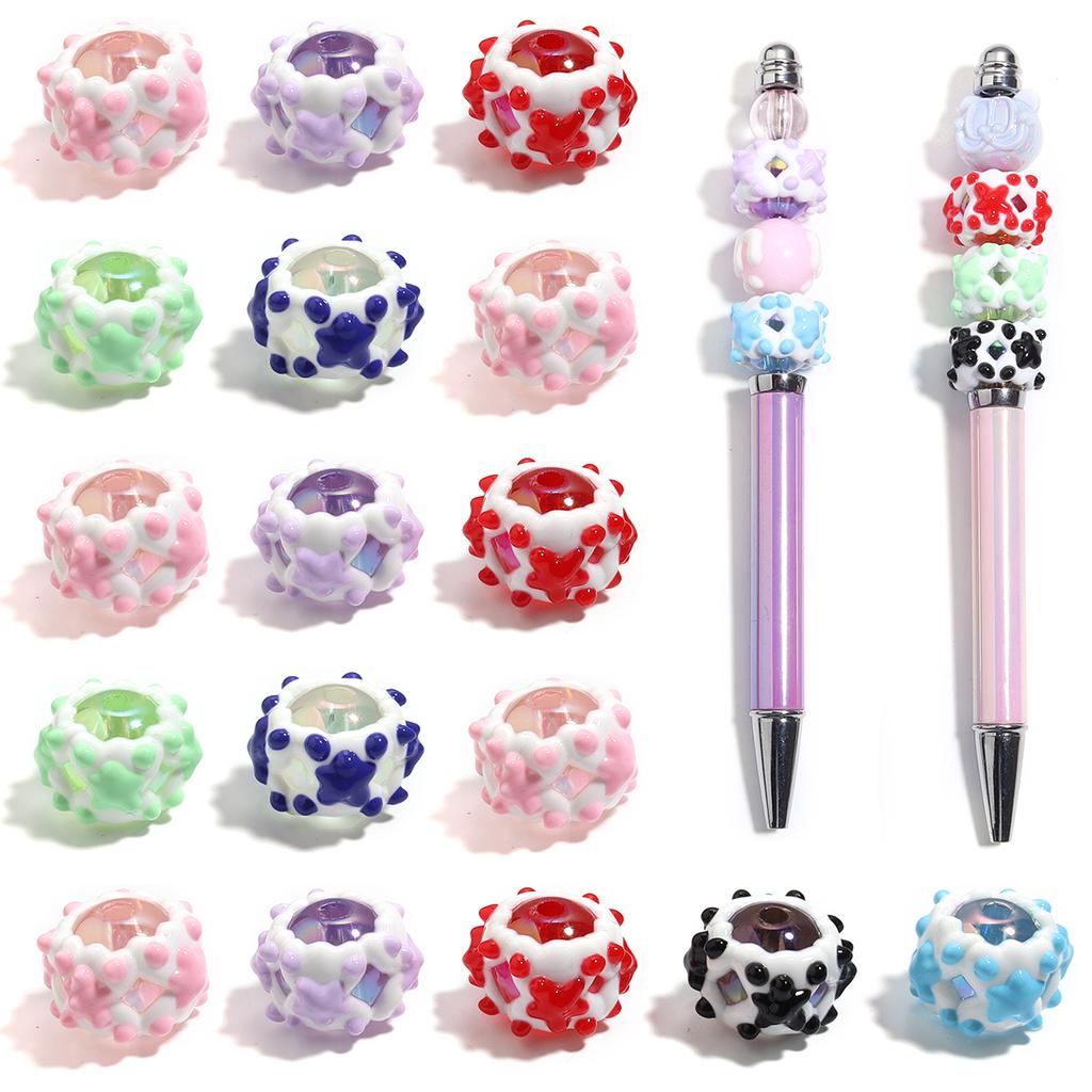 5Pcs Acrylic Round Beads Color Hand-painted Star Craft Loose Bead For Jewelry Material DIY Bracelet Phone Chain Beaded Supplies