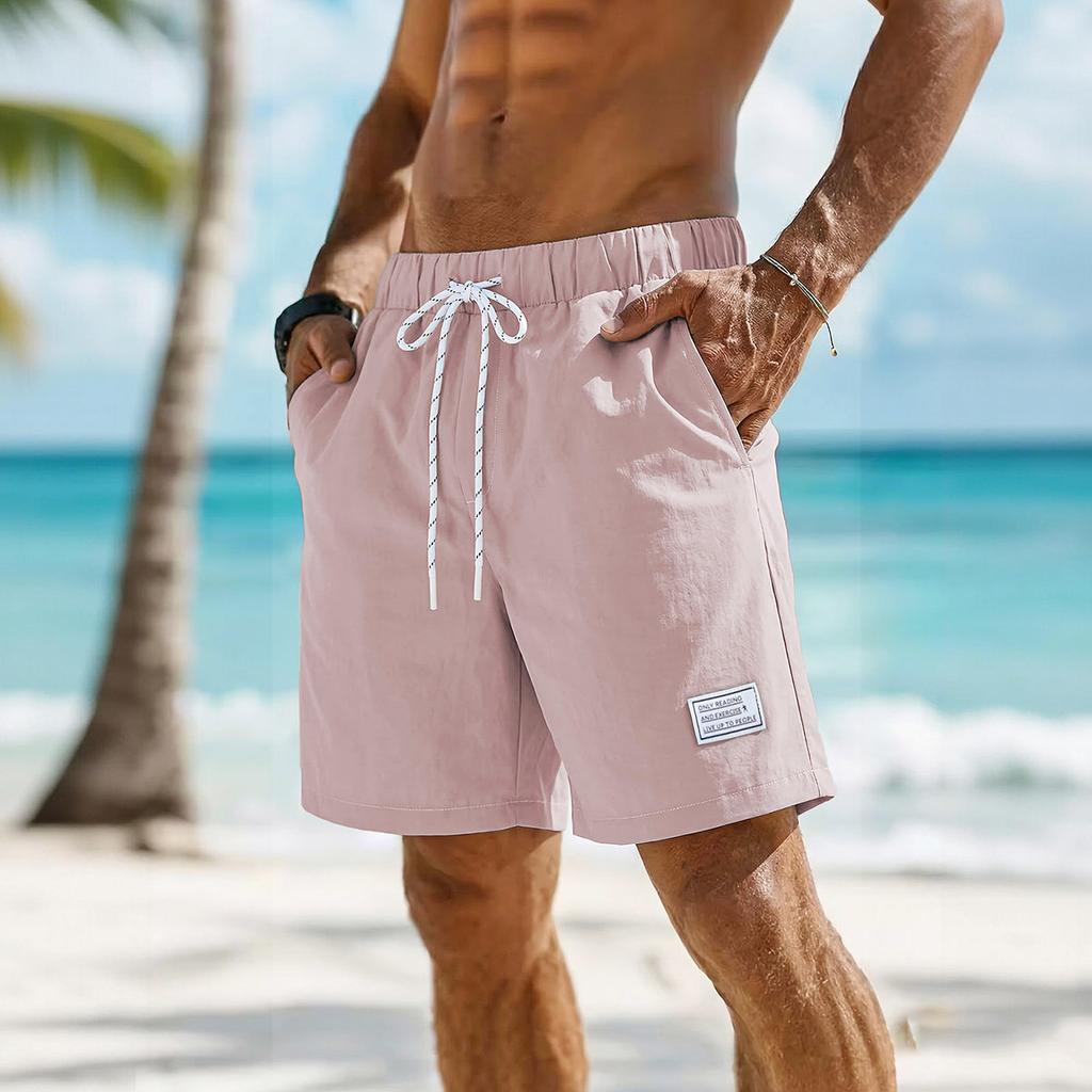 Men's Summer Drawstring Shorts Men's Casual Beach Straight Leg Shorts