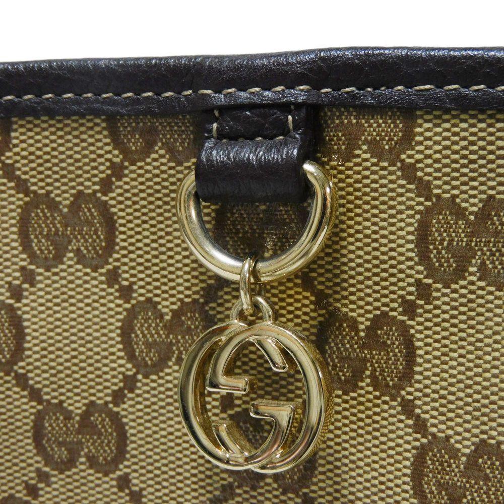 Used 9539 GG Crystal Tote 211525 7924 Brown Plastic Coated Interlocking G Charm Beige Unisex from Japan AUTHENTIC