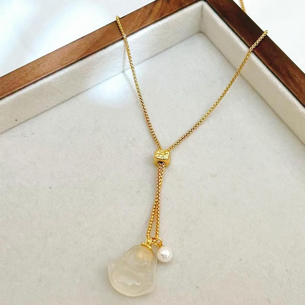 Maitreya Buddha Festive Necklace - High-End Chinese Fashion Jewelry Sweater Chain