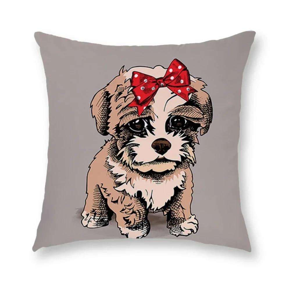 Cartoon Dog Cushion Cover Digital Print Pillowcase Decorative Car Living Room Sofa 45*45Cm