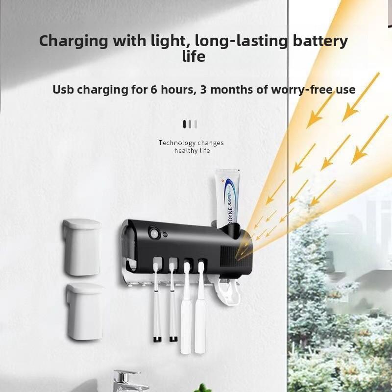 Smart UV Toothbrush Sanitizer, Wall Mounted Toothbrush Sterilizer with Automatic Toothpaste Dispenser