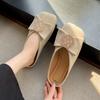 Fashion Square Head Shallow Mouth Cow Suede Slippers Summer New Baotou Crystal Buckle Soft Sole Anti-slip Wear-resistant Flat Shoes