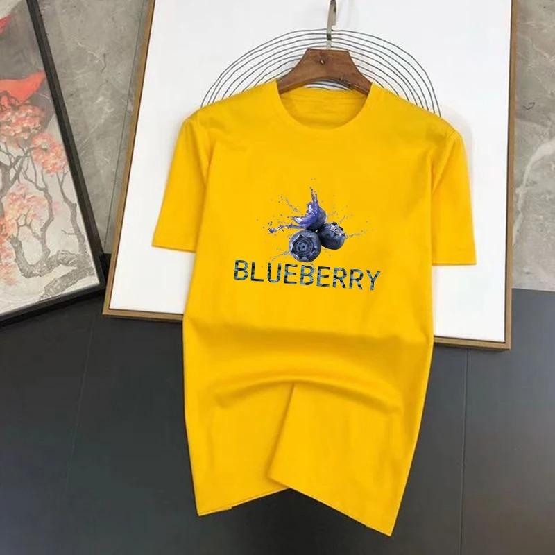 Spring and Summer New Light Luxury Brand Blueberry Men's and Women's Short Sleeved Fashionable Casual Pattern Printed T-shirt