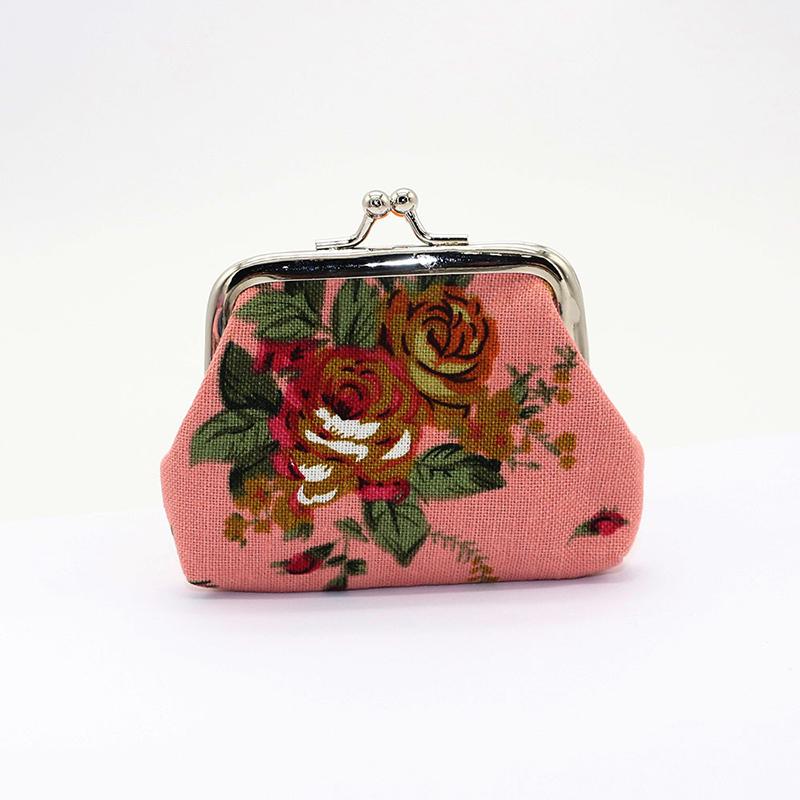 Rose Flower Canvas Coin Purse Cute Flower Print Mini Bag Coin Bag Wallet Girl Little Bag Key Credit Card Holder Pouch