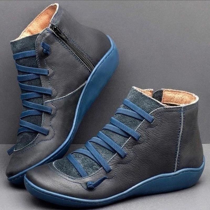 Women Fashion Winter Large Size Leather Casual Boots Soft Flat Shoes
