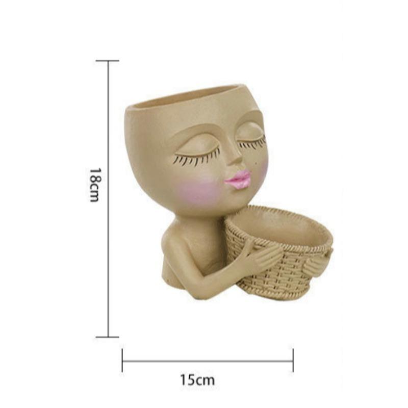 1 szt. Słodka doniczka na sukulenty, doniczka Sfinks, doniczka Kawaii Head, wyjątkowa doniczka zewnętrzna do wnętrz z otworem drenażowym