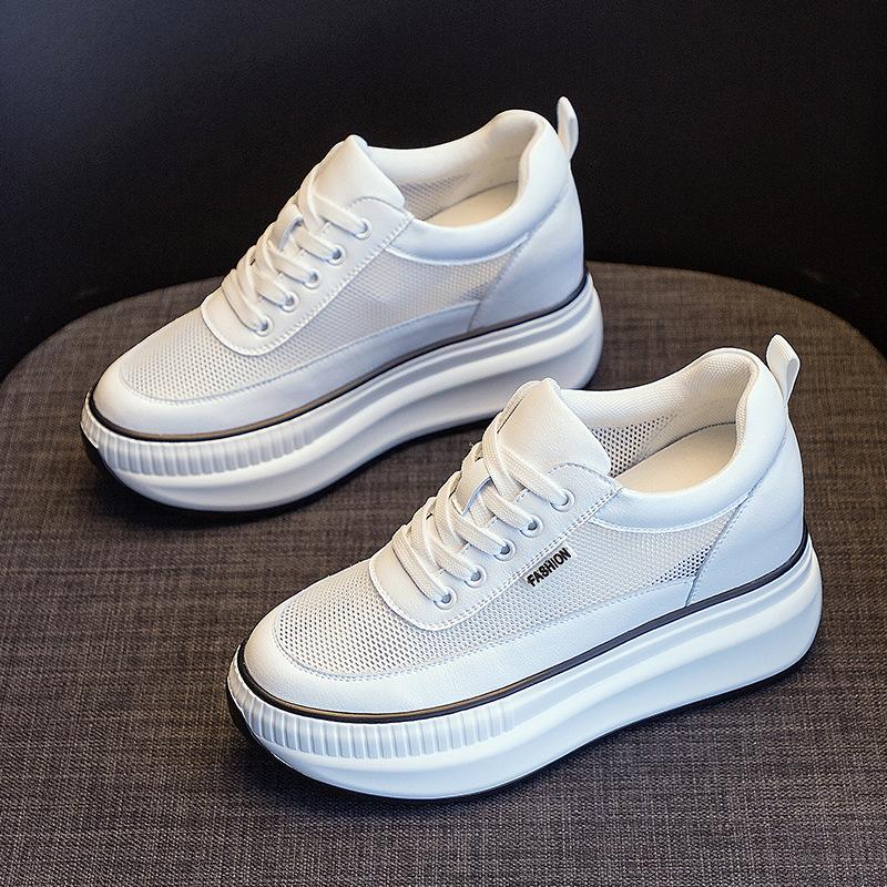 Women's shoes new slope heel muffin platform casual shoes small inner height increase four seasons white shoes single shoes velvet