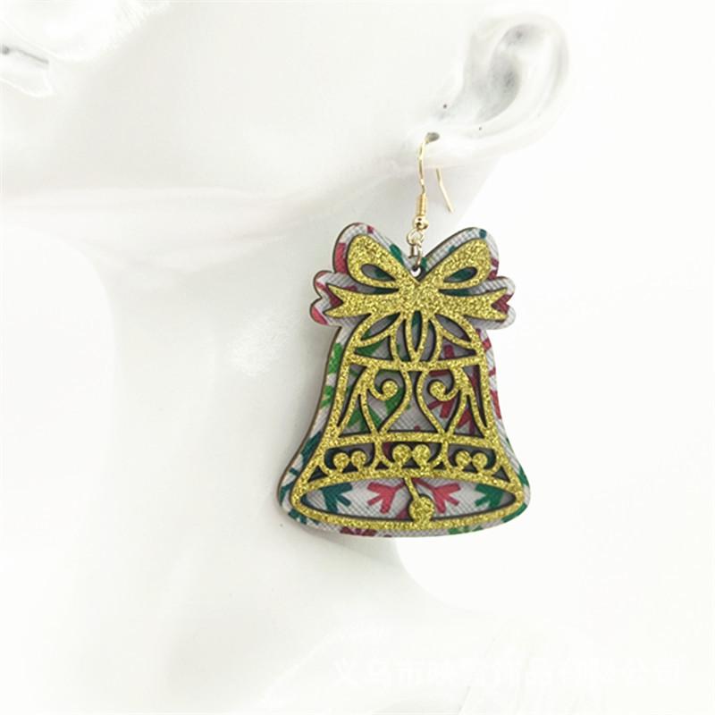 European & American Christmas Wooden Double-Layer Glue Leather Earrings with Hollow Design