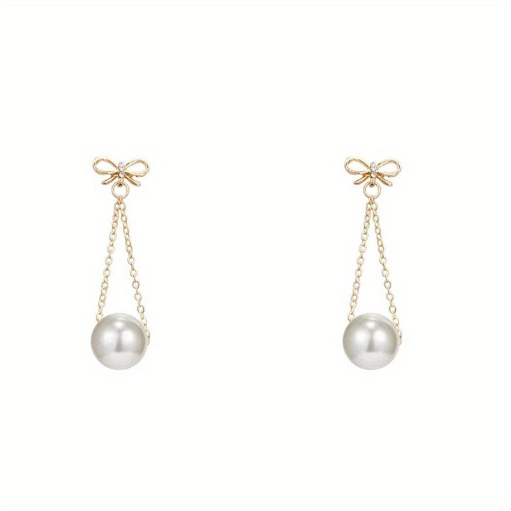 1 Pair Butterfly Knot Pearl Pendant Earrings, Exquisite and Elegant Earrings, Suitable for Daily Wear