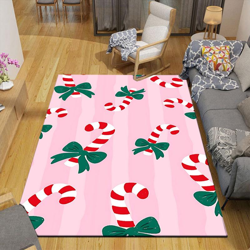 1Pc Christmas Candy Canes Rug Office Carpet Indoor Outdoor Doormat Nonslip Soft And Comfortable Living Room Christmas Halloween Gift D9186