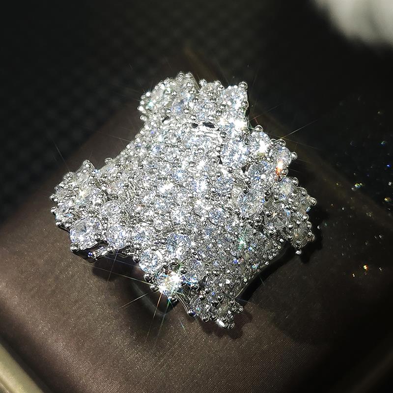 Huitan Luxury Women Ring Full Sparkling Cubic Zirconia Fashion Gorgeous Party Wedding Accessories Charming Lady Jewelry Gift