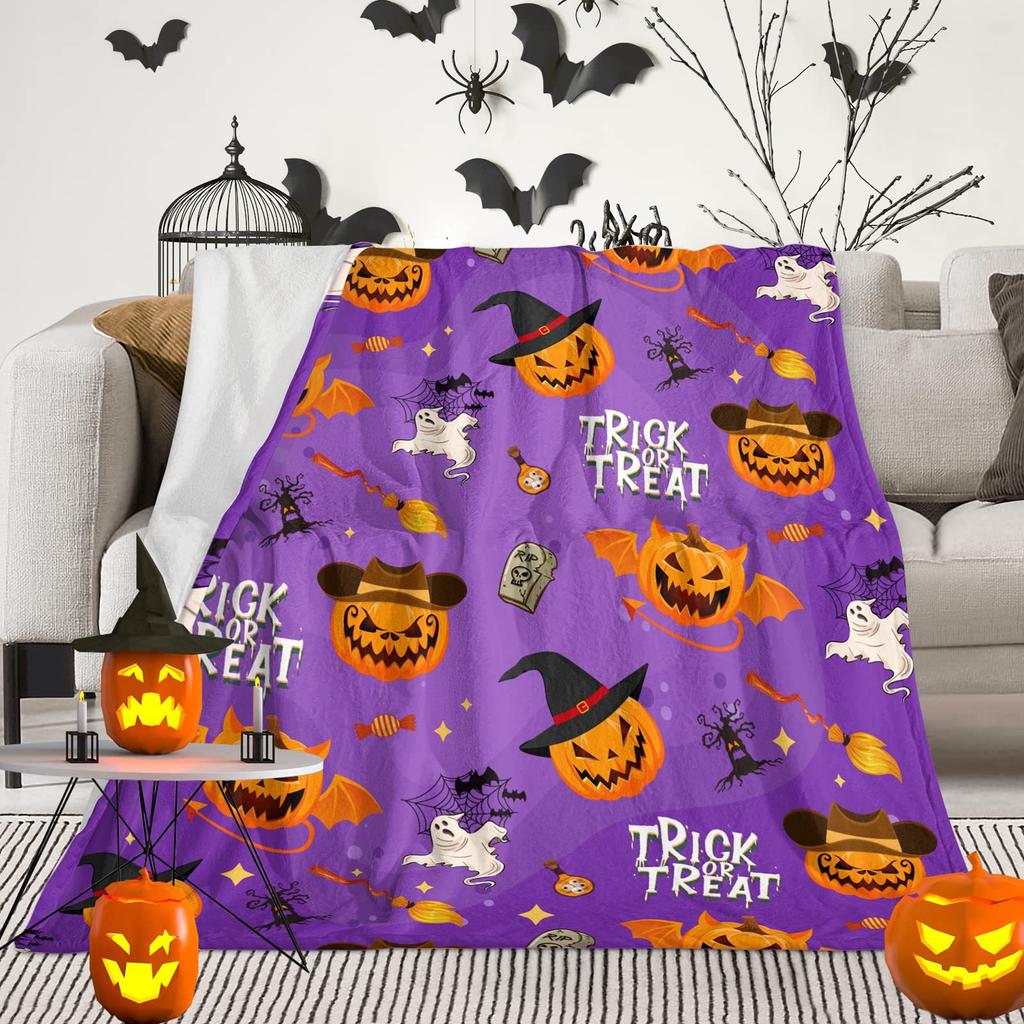 Halloween Pumpkin Plush Blanket Light Soft Bedding Flannel Blanket