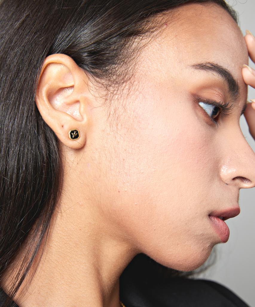 Gaman Gold Onyx Bird Stud Earrings