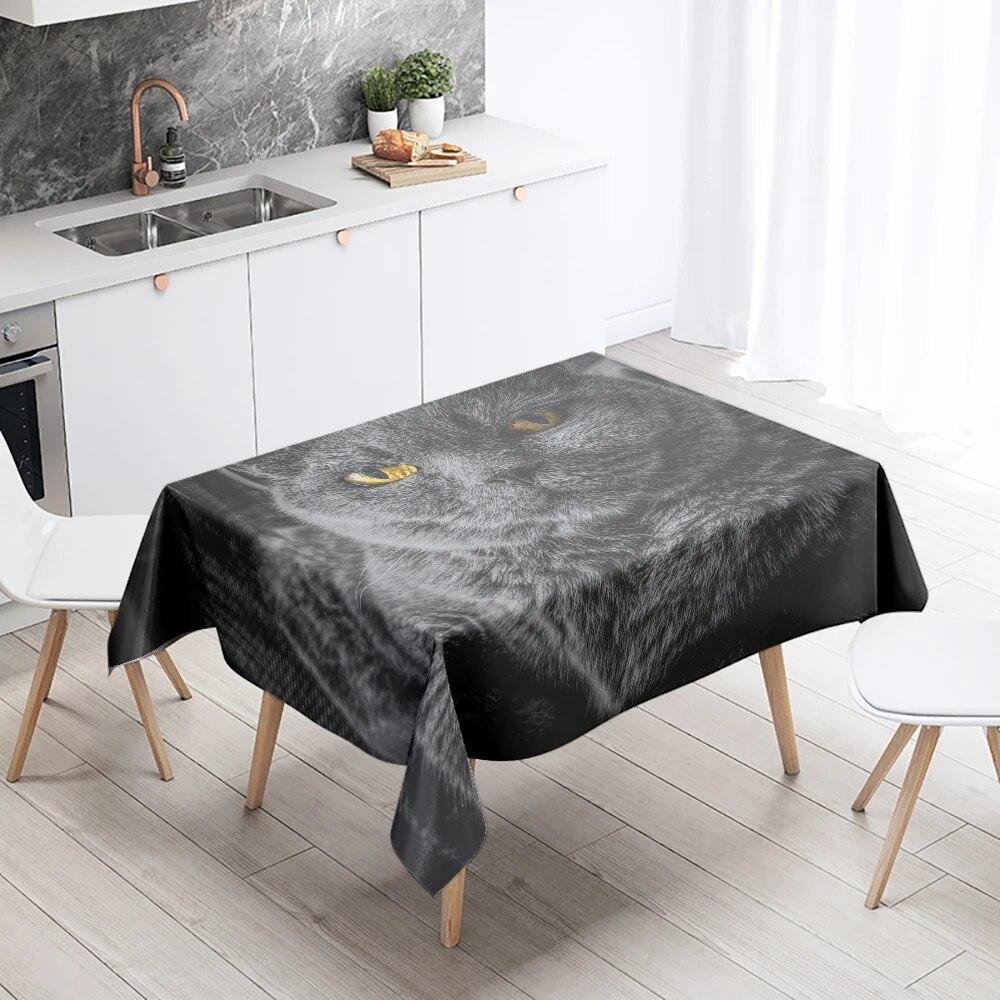 Sleeping Cat Tablecloth Cute Kitten  Anti-fouling and Waterproof Rectangular Kitchen Dining Table Home Decoration