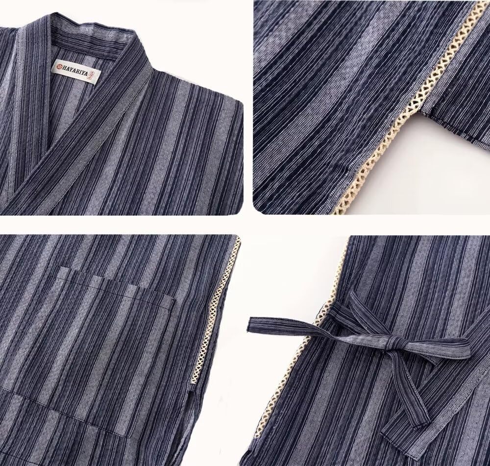 JIUJIUYCL Men's Samue/Jinbei Top and Bottom Set, 100% Cotton, Plus Sizes Available, Spring, Summer, and Autumn, Soft, Thin, Breathable, Sweat-Absorben