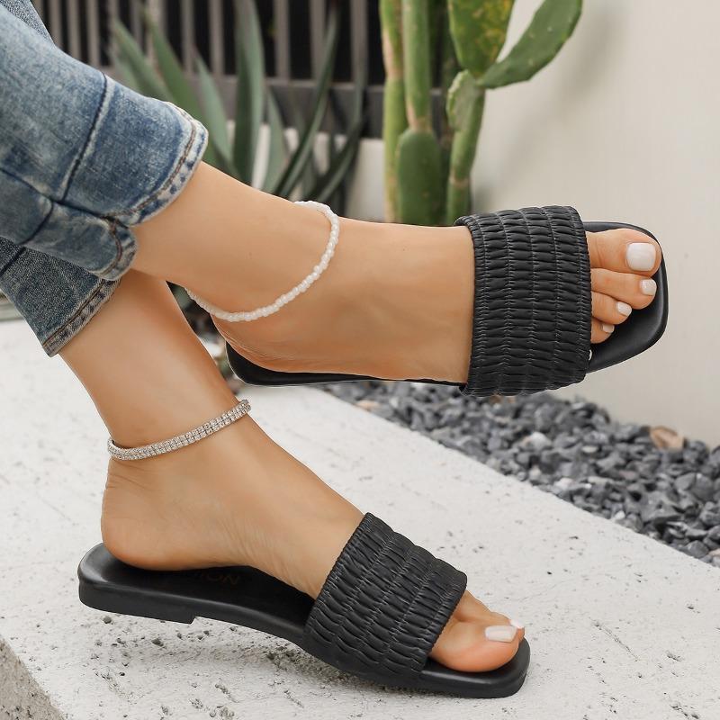 Women's Flat Casual Slippers 2025 New Solid Color Outside Wear