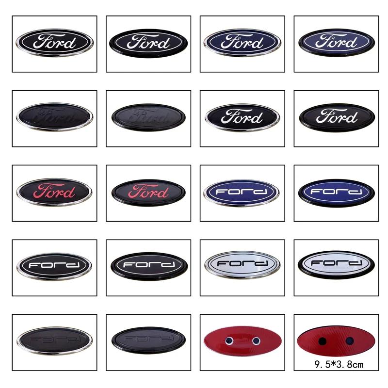 9.5cm 2Pins Auto Front Hood Emblem Rear Trunk Badge Decal Sticker For Ford Focus Mk2 Mk3 Fiesta Mk7 Ranger Mondeo Mk4 S-MAX Kuga