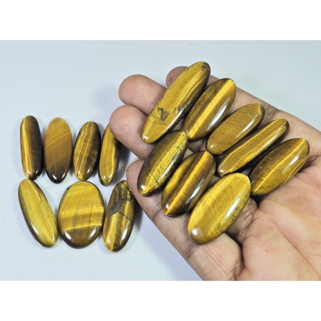 355Cts. Natural Tiger Eye Oval Cabochon Loose Gemstone 15Pcs Lot 30-48 MM C-718