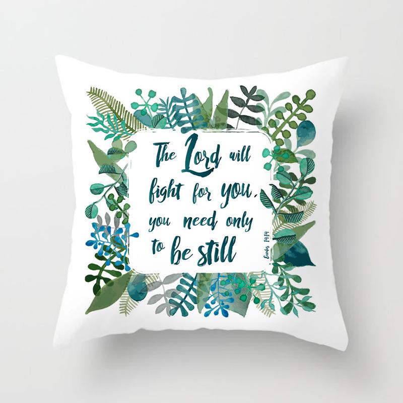 Green Plant Geometric Cushion Cover Peach Leather Fleece Home Pillow Case Sofa Office Cushion Head Back Cover