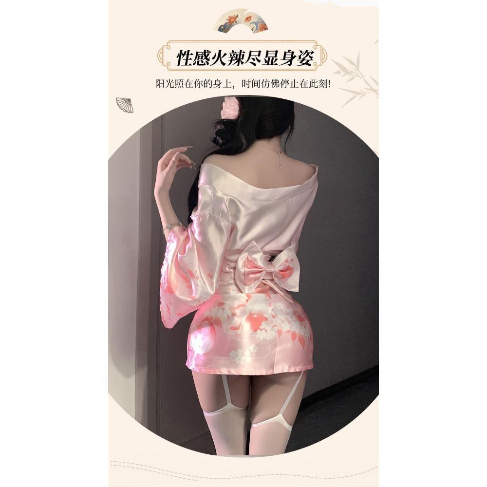 Domila Seductive Lingerie Sexy Deep V Flower Fox Dream Two-dimensional Open Placket Japanese Kimono Uniform Set