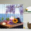 Tenda Doccia Meditazione Pietra Zen Bambù Verde Orchidea Tema Rilassante Spa Tessuto in Poliestere Impermeabile per Bagno Vasca da Bagno