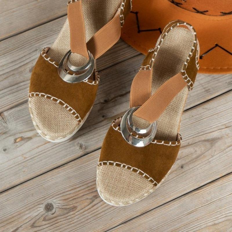 Summer new flat-bottomed thick-soled muffin women's sandals large-size hemp rope wedge heel wear fish mouth sandals