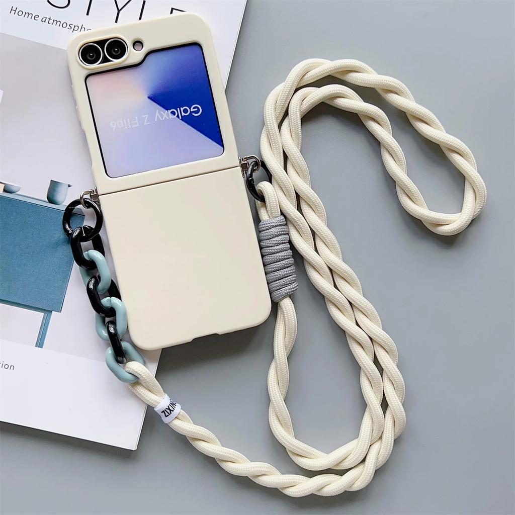 With Crossbody Lanyard Strap Slim Phone Case For Samsung Galaxy Z Flip 4 5 6 7 Fe Flip6 Flip5 Flip7 Cute Candy Protective Cover