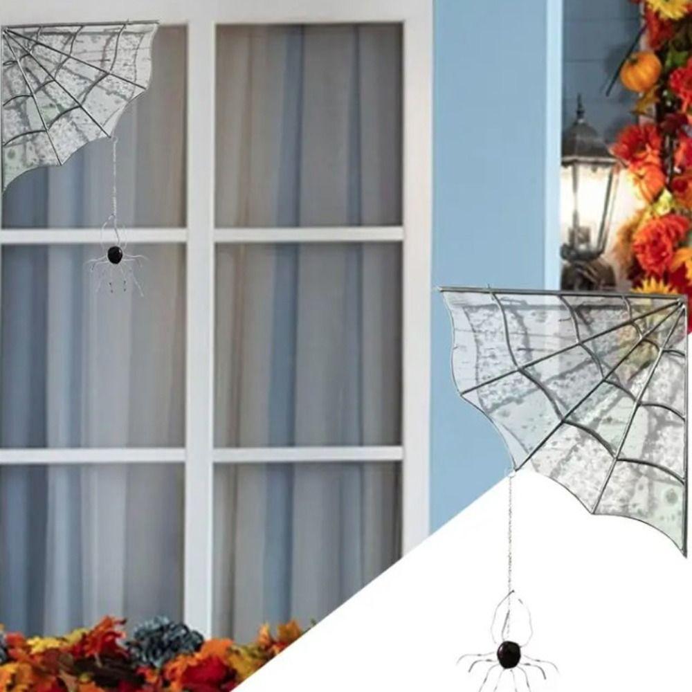 Acrylic Spiderweb Door Topper Decoration Quartered Halloween Door Corner Sign  Haunted House