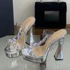 Pesstwei Luxury Crystal Clear PVC Platform Mules Women Silver Chunky High Heels Rhinestone Party Clubwear Sandals