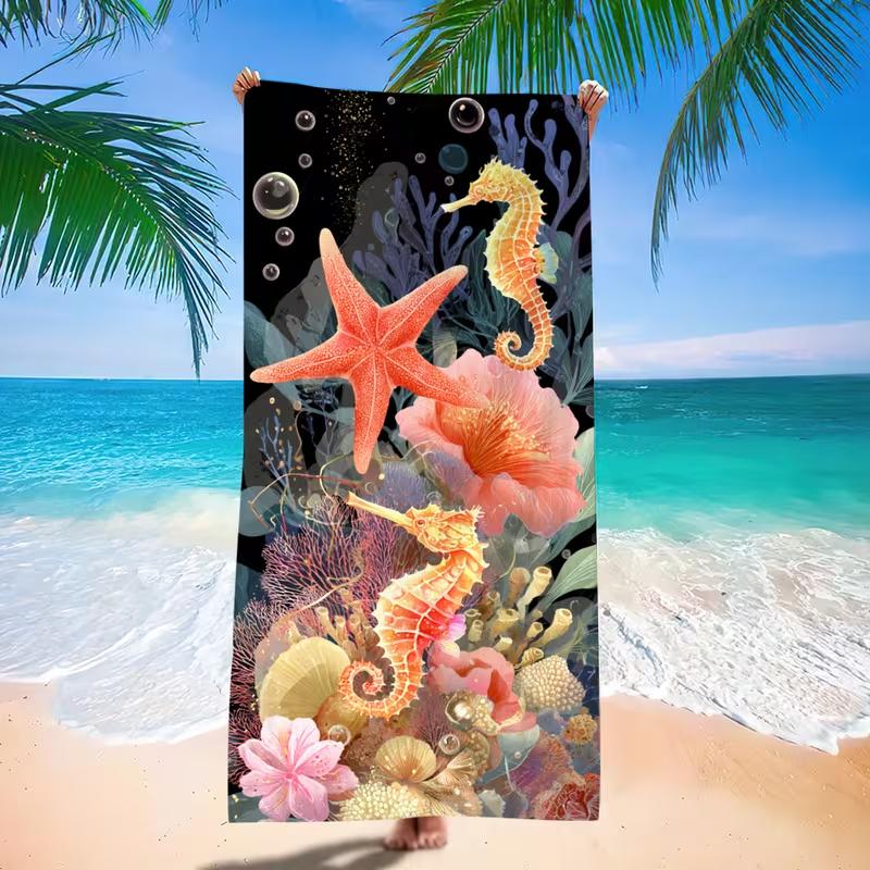 Seahorse Starfish Coral Tropical Flower Beach Towel Soft Quick Dry Sandproof Towel Ocean Beach