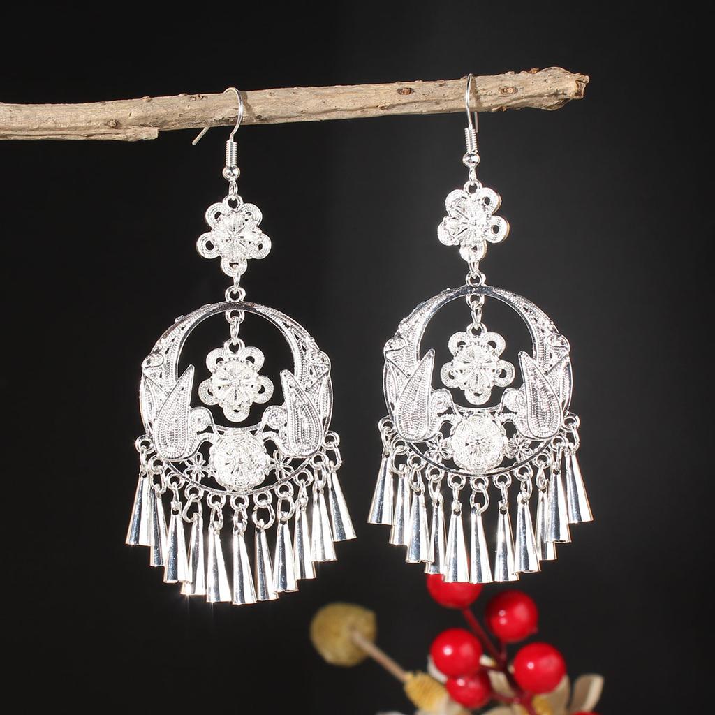 Turquoise Earrings Bohemian Drop Ear Earrings with Tassels, Geometric Alloy, Retro Style, Boastful Ear Accessories