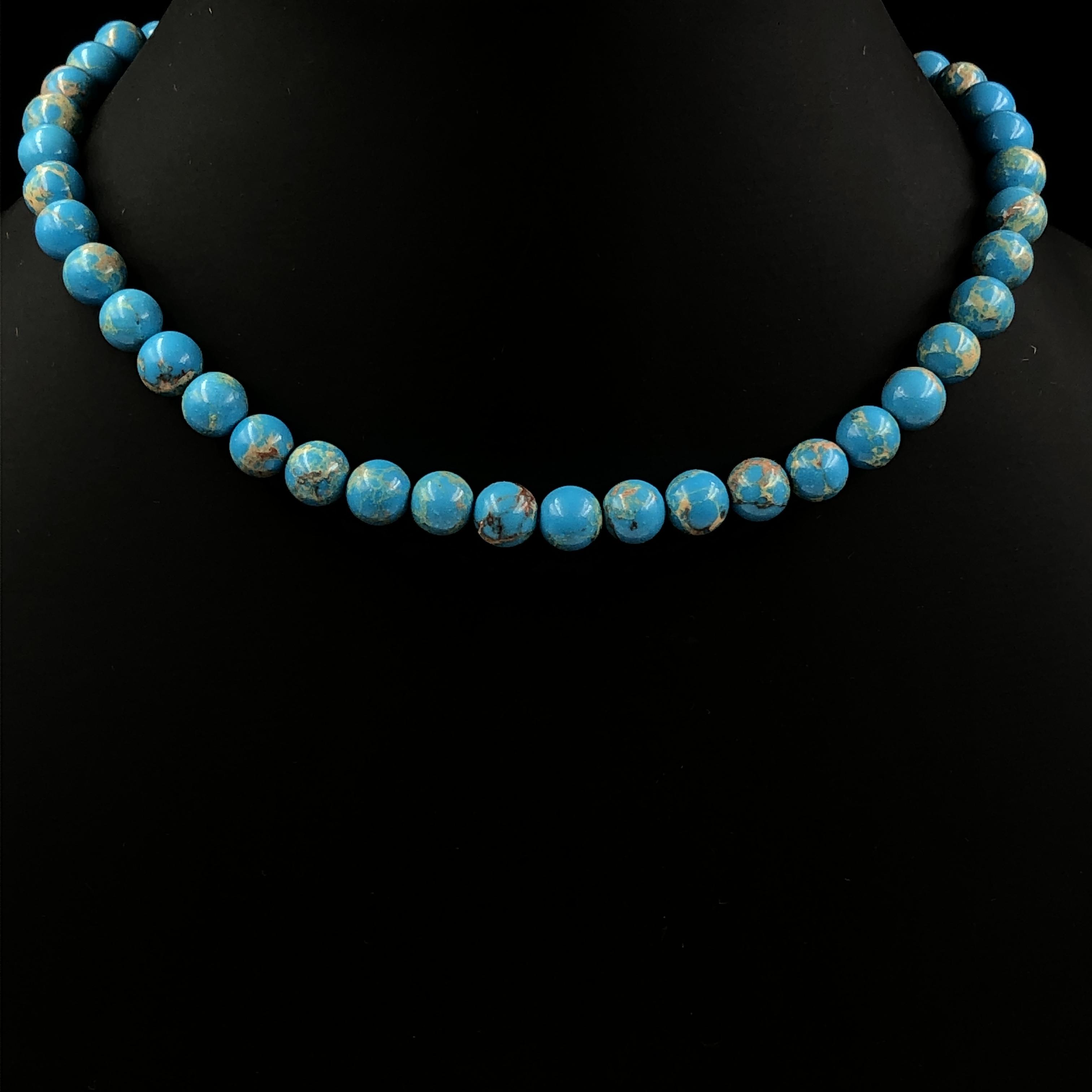 8 мм Натуральные Синие Медно-Бирюзовые Каменные Бусины Ювелирные Изделия Ручной Работы Цепочка Ожерелье 17-21  Для Вашей Любимой Человека 8BN-27