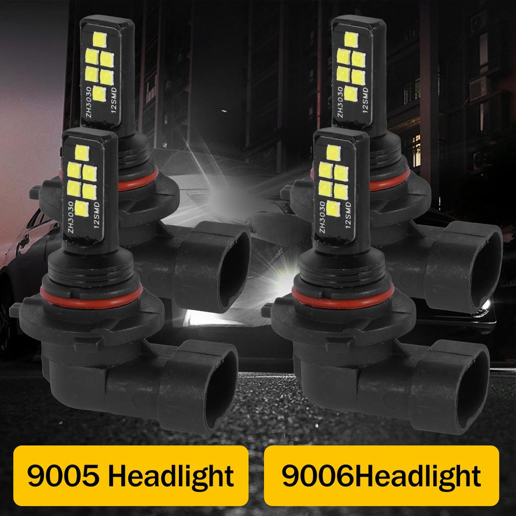 4Pcs LED Combo Headlight Bulb Kit Bright 9005 9006 High Low Beam Light Bulb Safe 6000K White HB3 HB4 Car LED Fog Light Bulb
