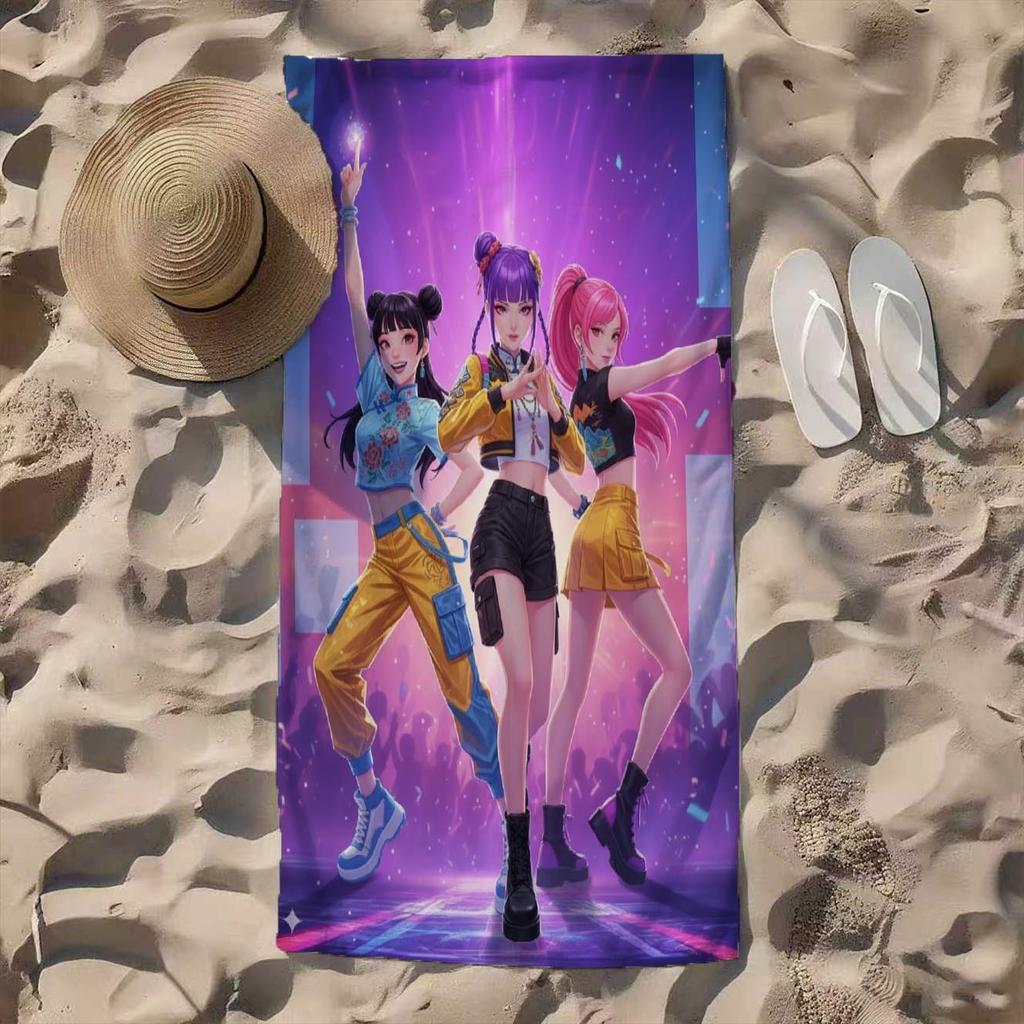 Cute K-Pop Anime Girl Group Stage Beach Towel Microfiber Soft Quick Dry Gym Sports Towel Idol Bath Towel For Bathroom Swimming